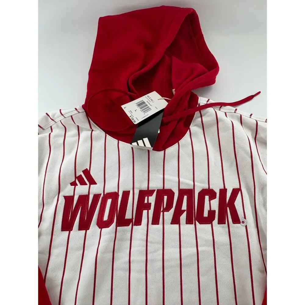 Adidas NC State Wolfpack Hoodie Men's Large White Red Pinstripe NWT